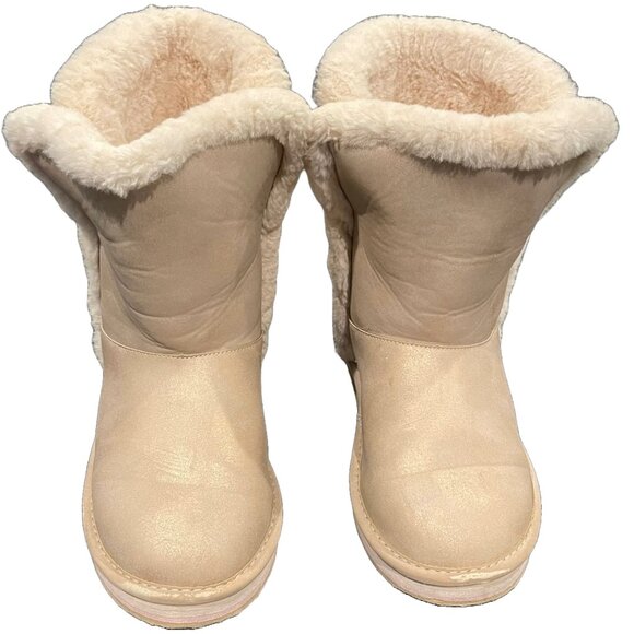 Girls Faux Fur Winter Boots Size 1M — Cozy Tan Pull-On Boots (Sugar) - Picture 1 of 8